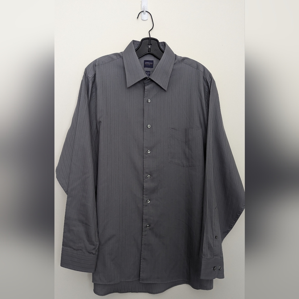 Arrow 1851 Men's sateen dress shirt, Grey, Large